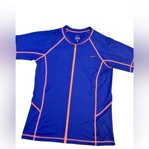 NIKE swim bike run, rash guard full zip shirt, purple w/pink stitching, size M